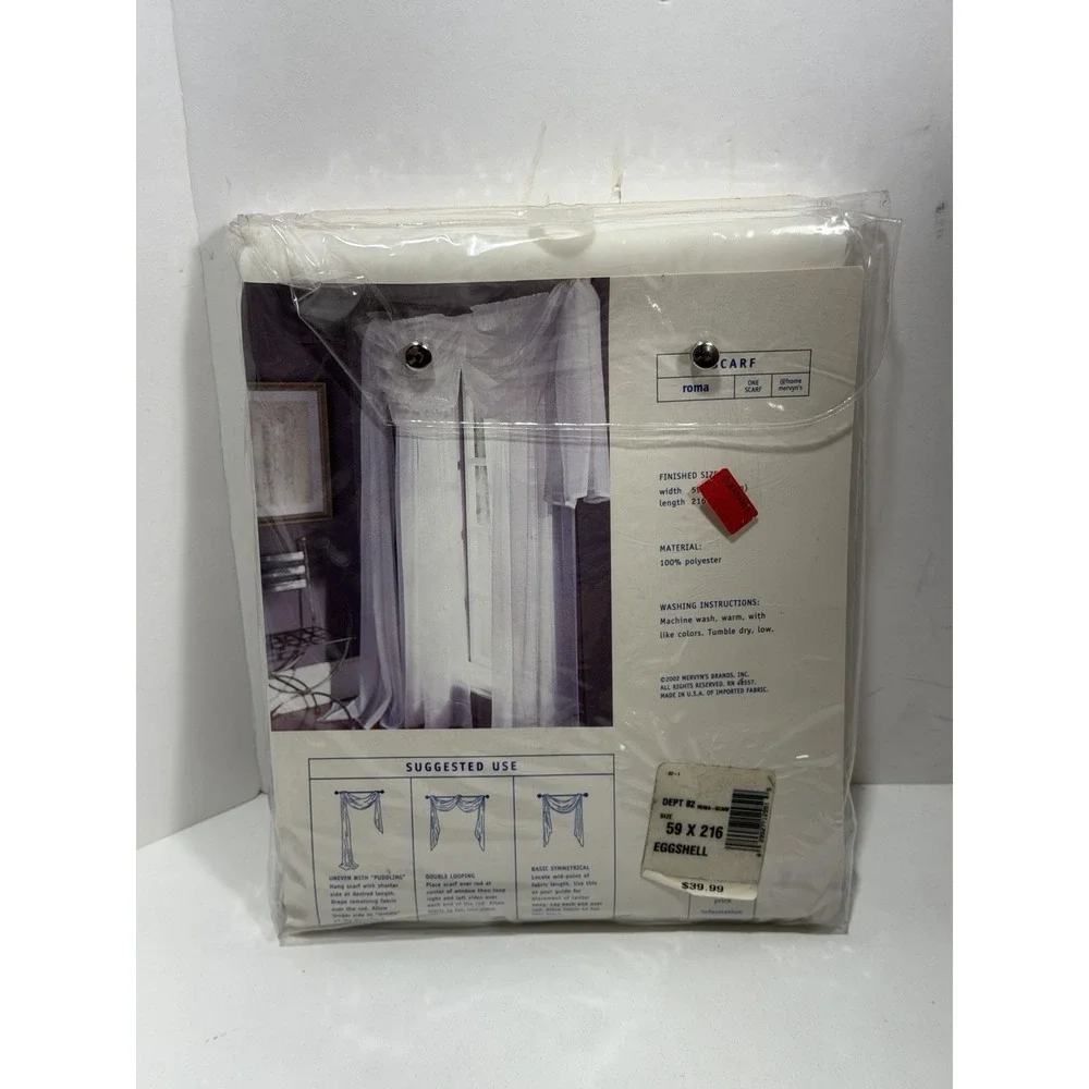 Vintage Mervyn's Home Sheer Curtain Scarf Roma‎ White New
